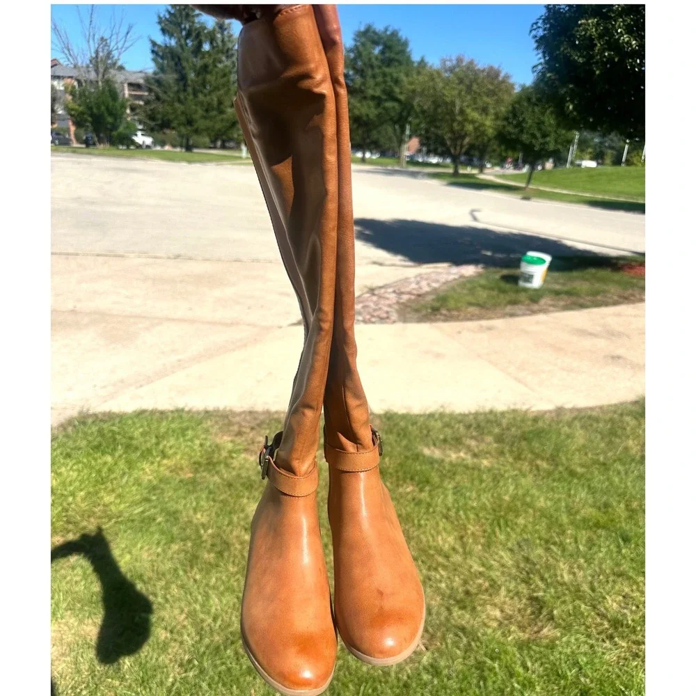 Style & Co Kimmball Wide Calf Faux Leather Over The Knee Boots Women's Sz 6M Tan